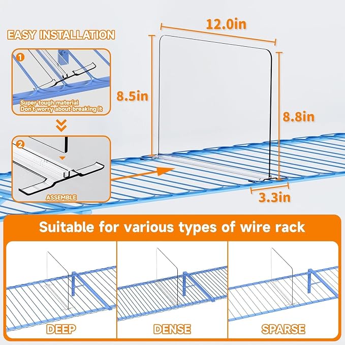 8 Pack Shelf Dividers for Wire Shelves, Acrylic Clear Closet Organizers and - Image 6
