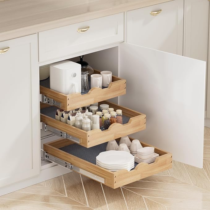 DINDON 3 Tier Pull Out Cabinet Organizer 20”W X21”D Slide Out Shelves - Image 4