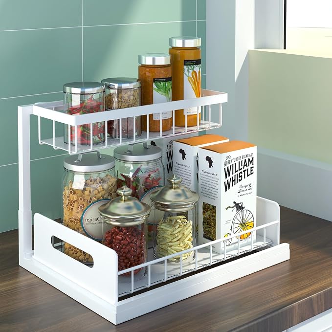 bukfen Under Sink Organizer, Pull Out Home Organizers 2-Tier Slide Out Sliding - Image 8