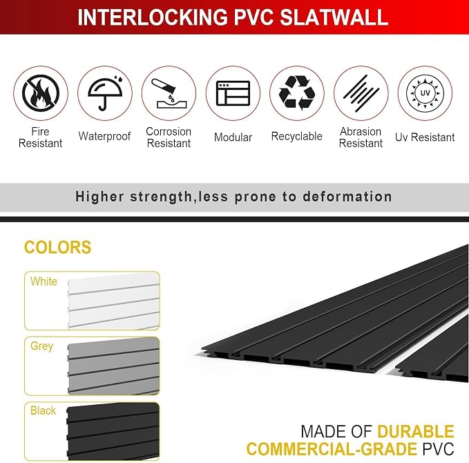 4'H x 8'W Slatwall Panel Garage Wall Organizer, Heavy Duty Interlocking Slat - Image 3
