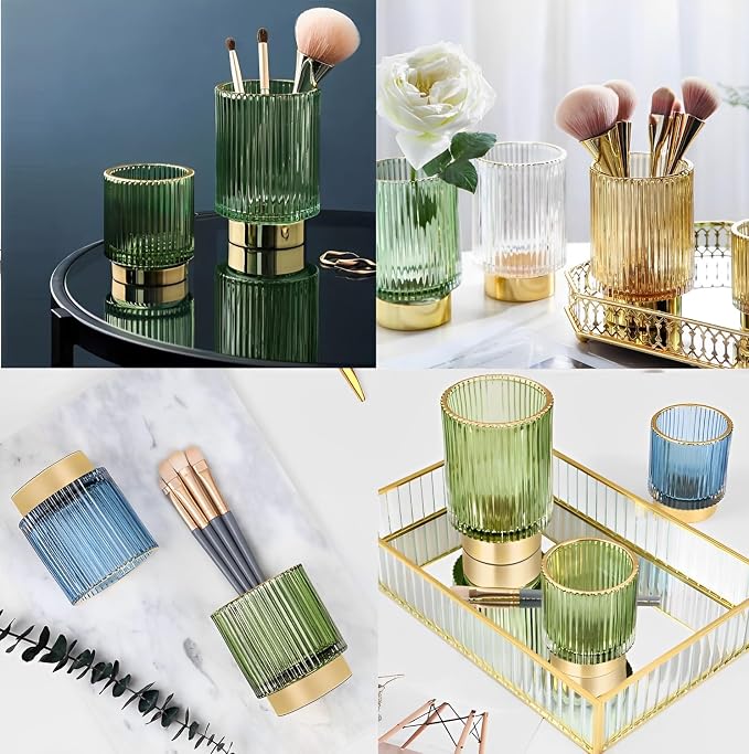 Makeup Brush Holder Organizer, Heavy Crystal Glass Brush Storage Holder - Image 6