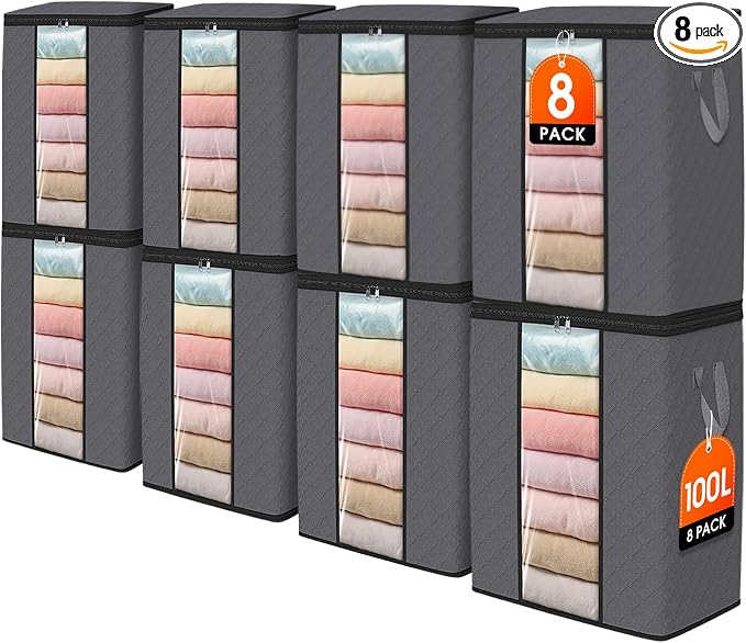 SpaceWhisper 8 Pack 100L Clothes Storage, Foldable Thick Fabric Blanket Storage by Unknown