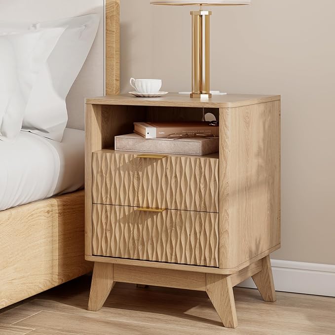 Fluted Nightstand with Charging Station, Bedside Table - Image 8