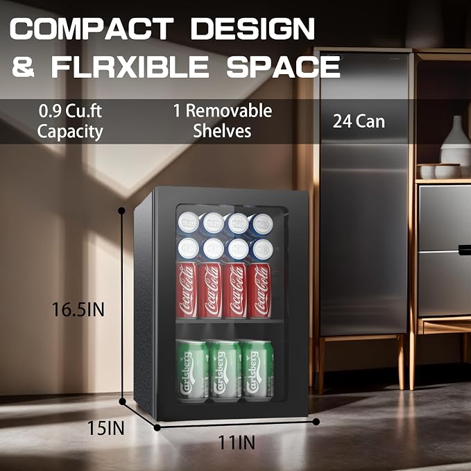 0.9 Cubic Feet Mini Fridge, 24 Can Freestanding Beverage Refrigerator - Image 5