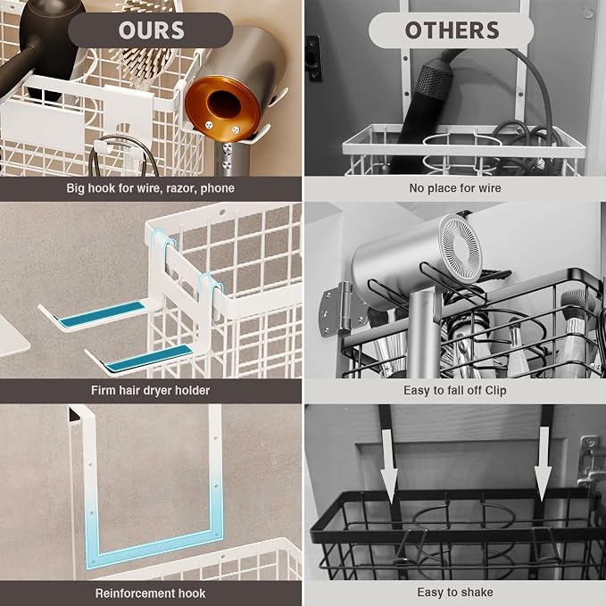 2 Pack Hair Tool Organizer, Adhesive Hair Dryer Holder Cabinet Door/Wall - Image 6