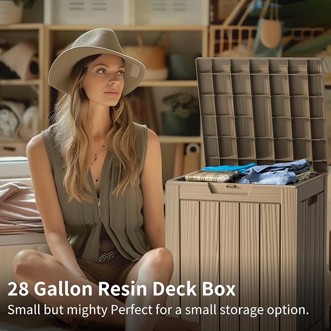 28 Gallon Waterproof Resin Deck Box, Lockable Outdoor Storage Box - Image 3