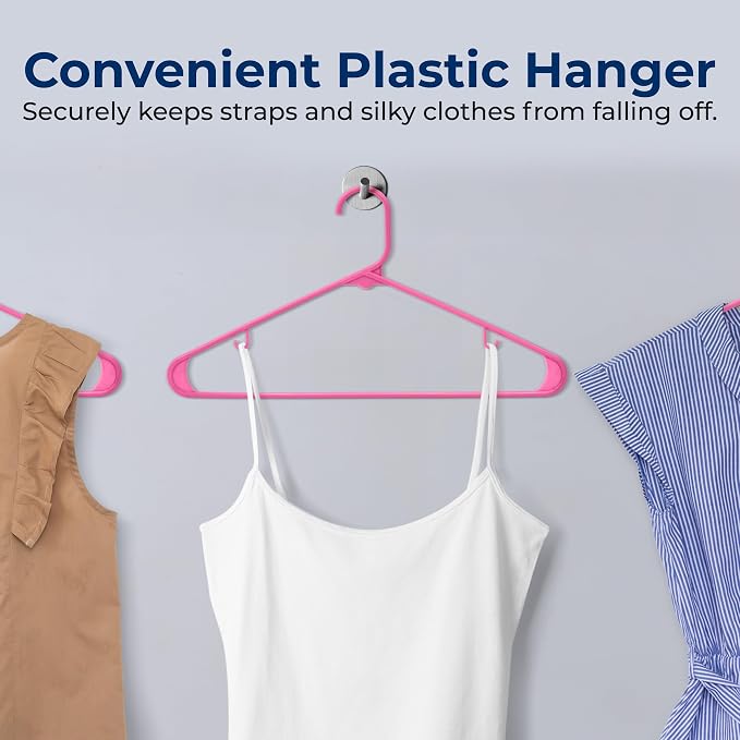 SereneLife 200 Pink Plastic Hangers Non-Slip Heavy Duty Coat and Clothes Hanger - Image 6