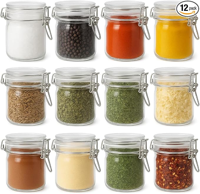 12 Pack Spice Jars, 8 oz Glass Containers by Snaiio