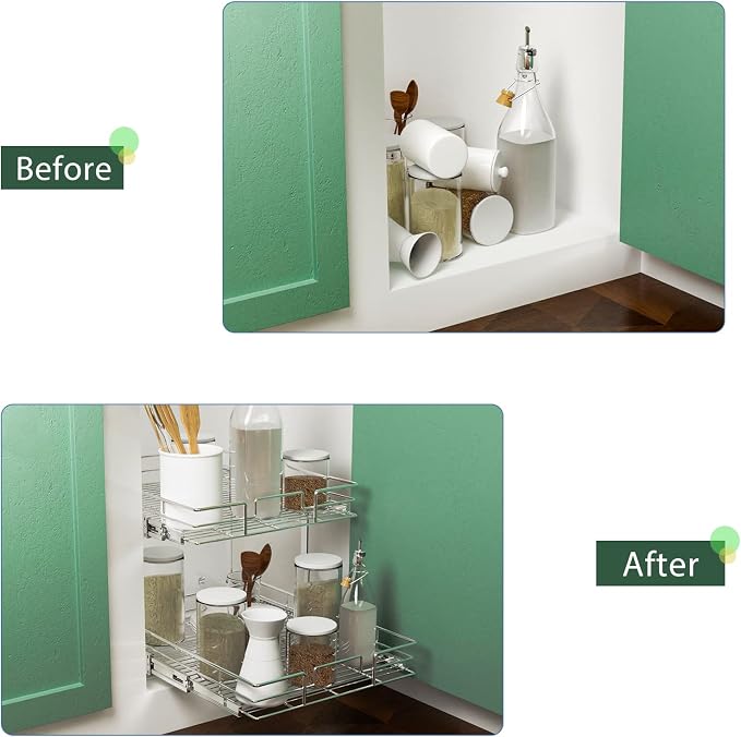LOVMOR 2 Tier Individual Pull Out Cabinet Organizer 15½" W x 21½" D, Slide Out - Image 7