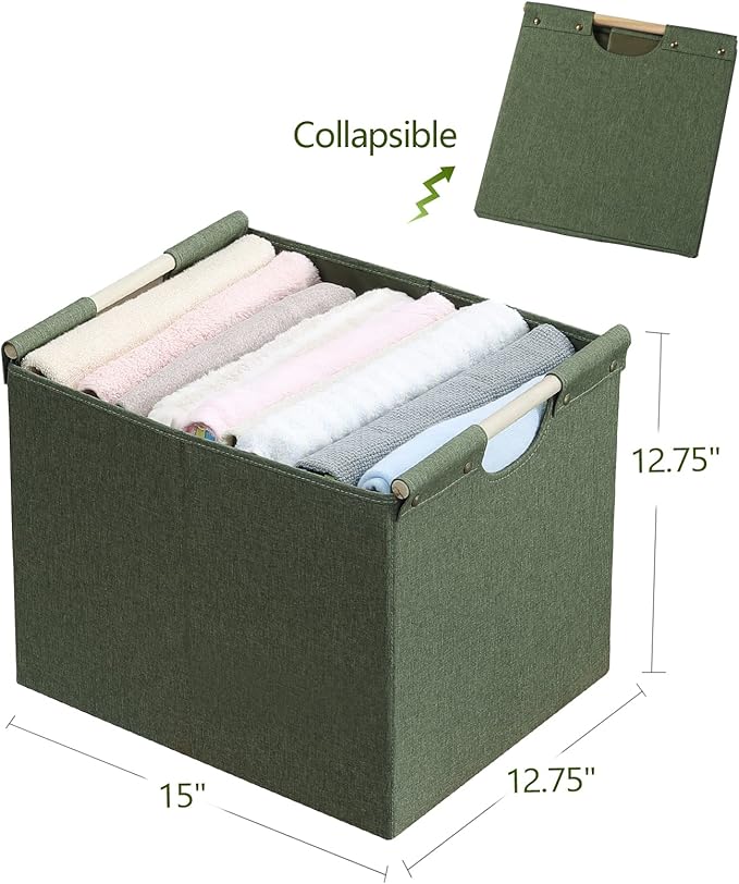 HOONEX Large Collapsible Storage Bins, Linen Fabric, Storage Baskets - Image 7