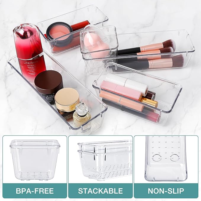 16 PCS Drawer Organizer Set, 5 Varied Size Bathroom and kitchen Drawer cabinet - Image 3