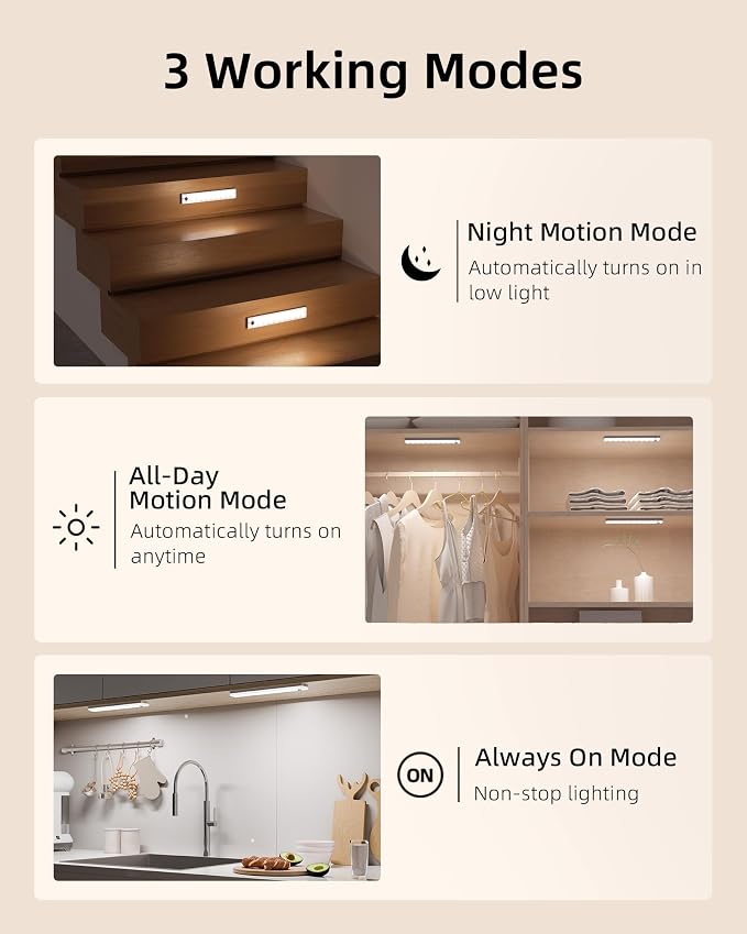 EZVALO 3-Pack Under Cabinet Lighting, 2000mAh Rechargeable Wireless Motion - Image 5