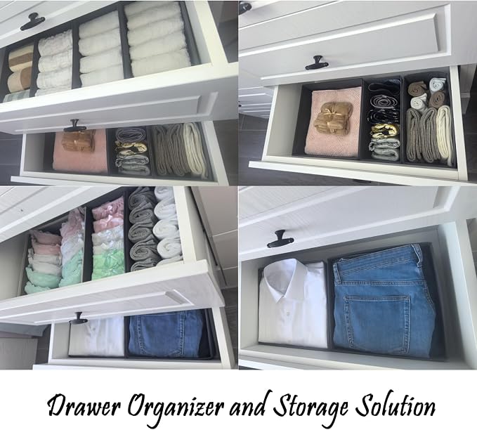 Sock Drawer Organizer Set of 3 Pack Gray, Closet Foldable Dresser Storage Bins - Image 6
