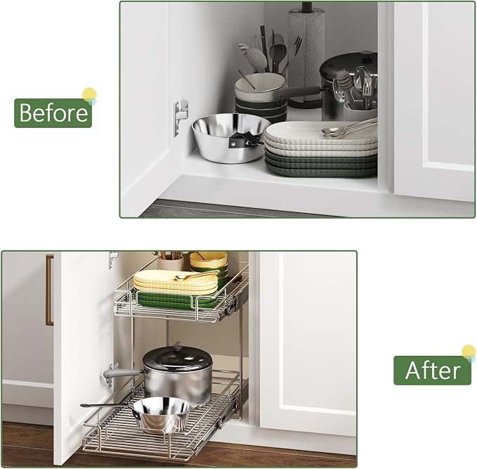 2 Tier Individual Pull Out Cabinet Organizer 14½" W x 21½" D, Heavy Duty - Image 8