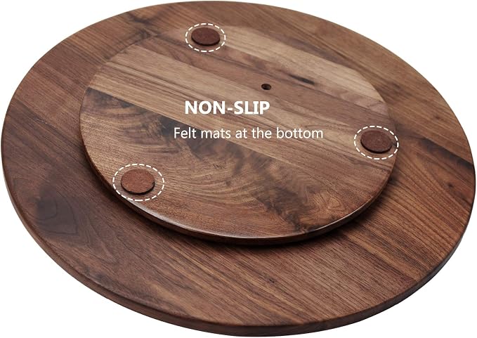 18 Inches Black Walnut Wood Lazy Susan, Solid Wooden Round Kitchen Turntable - Image 4