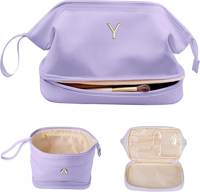 Travel Essentials for Friends Female Mom, Personalized Makeup Bag, Double Layer by Vogewood