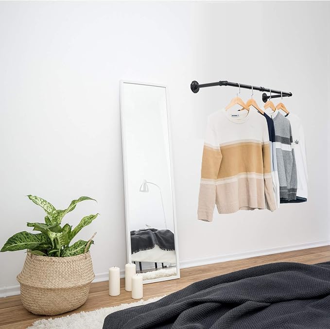Clothes Rack Wall Mount with 3 Hooks, Industrial Pipe Clothes Rod, Heavy Duty - Image 2