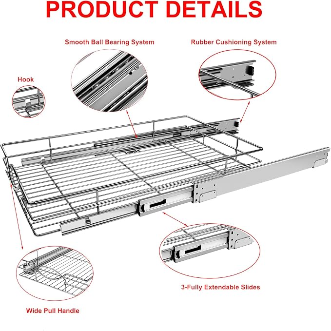 Pull Out Cabinet Organizer 17" W x 21" D, Heavy Duty Kitchen Cabinet Pull Out - Image 4