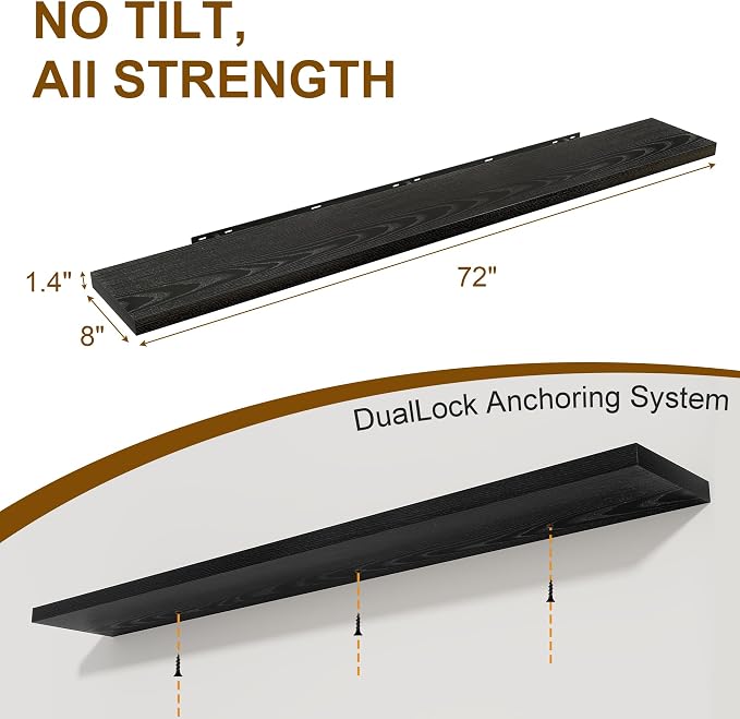 72 Inch Floating Shelves 2 Pack, 8 Inch Deep Floating Shelf Wall Mounted - Image 3