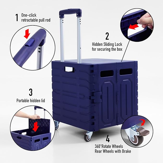 Folding Utility Cart Portable Rolling Crate Handcart Foldable Shopping Trolley - Image 3
