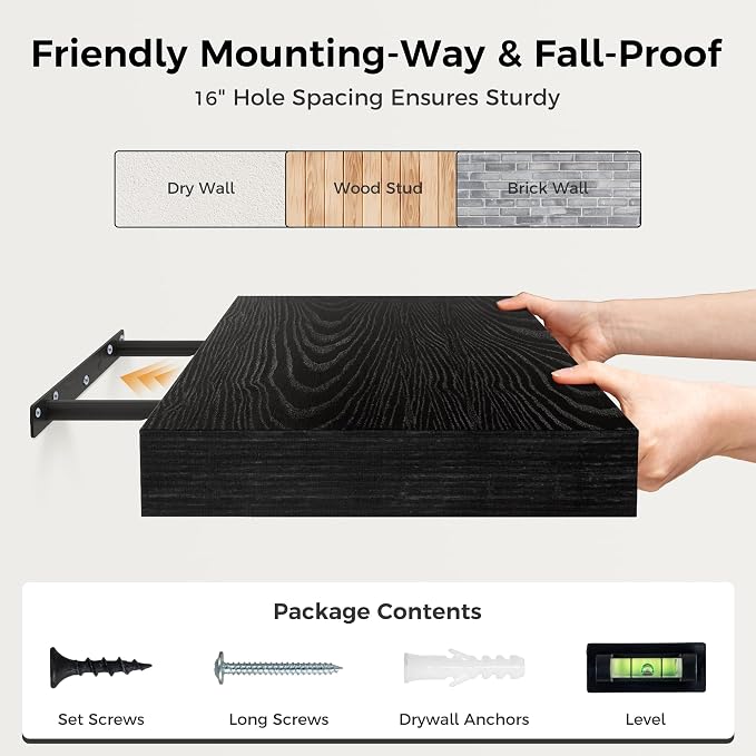 Black Floating Shelves 36 Inch Long, 12 Inch Deep Floating Shelves - Image 7