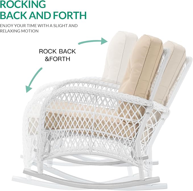 VIVIJASON Outdoor Wicker Rocking Chair, Patio Rattan Rocker Chair - Image 3