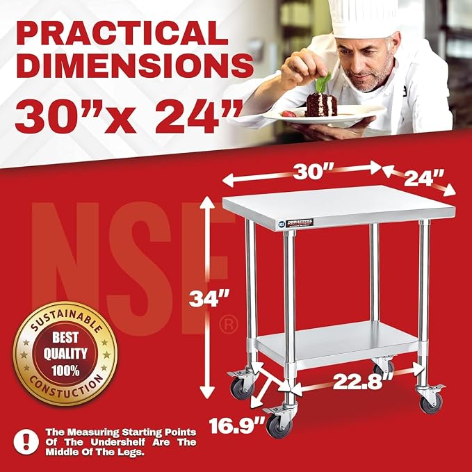 DuraSteel 30x24 NSF Stainless Steel Cart Work Table - Image 2