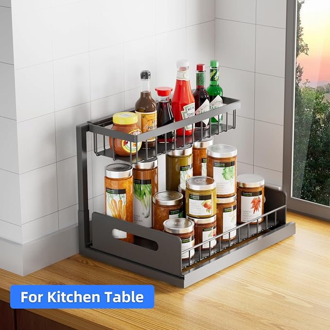 2-Tier Under Sink Slide Out Organizer, 2 Pack Pull Out Cabinet Storage Shelf - Image 6
