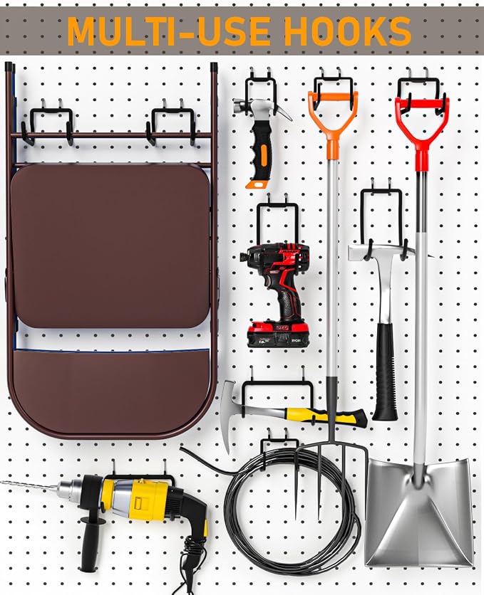 INCLY 24 Pack Heavy Duty Pegboard Hooks, 1/4" Pegboard Drill Holder Tool - Image 5