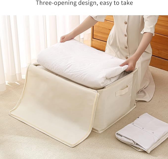 4 Pack Large Canvas Comforter Storage Bags Closet Organizer - Image 4
