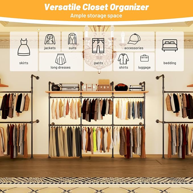 Industrial Pipe Clothing Rack, Reversible 79.7” Clothes Rack - Image 4