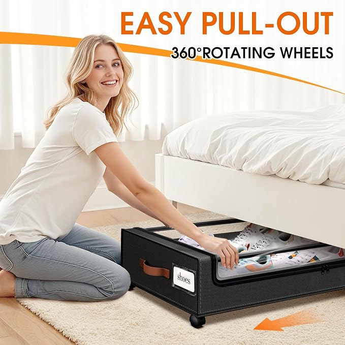 Under Bed Storage with Wheels 3Pack Storage Containers with Clear Window&Label - Image 4