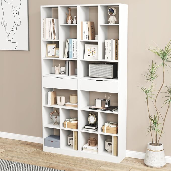 Giantex 71" Bookcase with Drawer, Tall Freestanding Bookshelf with 10 Open Cubes - Image 4