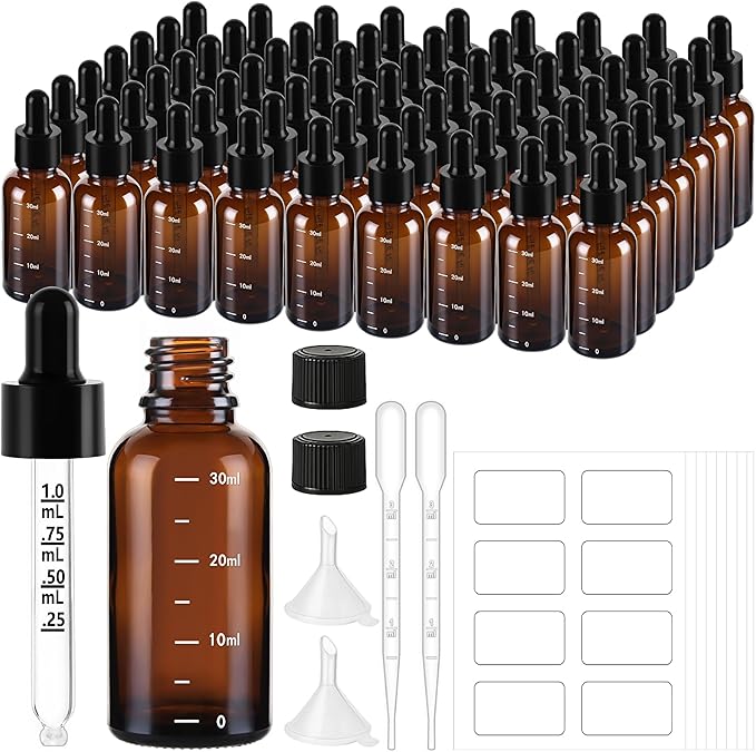 63 Pcs 1oz Amber Glass Dropper Bottles by UPBUD