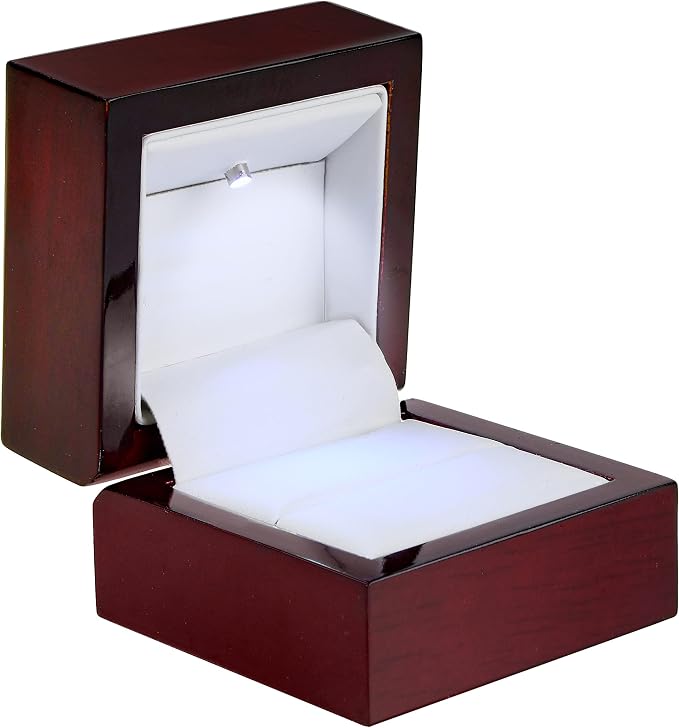 Allure - Luxury Ring Box With LED Light, Authentic Mahogany Wood With Black - Image 5