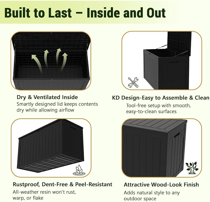 100 Gallon Outdoor Storage Box Waterproof, Resin Deck Box Storage Bin - Image 5