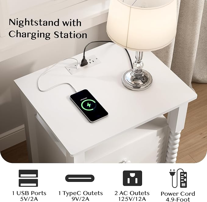 White Night Stand Set 2, Vintage Nightstand - Image 6