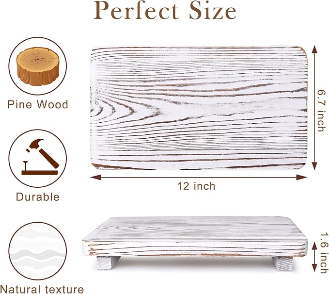 Rustic White Bathroom Counter Tray Wood Risers Display Pedestal Stand Kitchen - Image 6