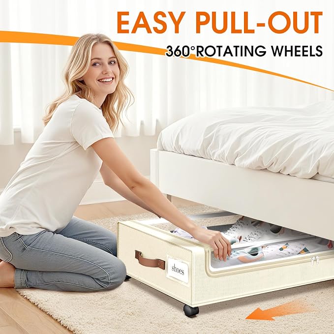 Under Bed Storage with Wheels 2Pack Underbed Storage with Clear Window&Label - Image 4
