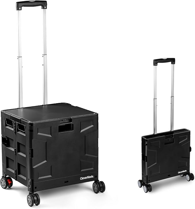 CleverMade Collapsible Wheeled Crate, 35L Capacity, 4 Double Wheels, Foldable by CleverMade