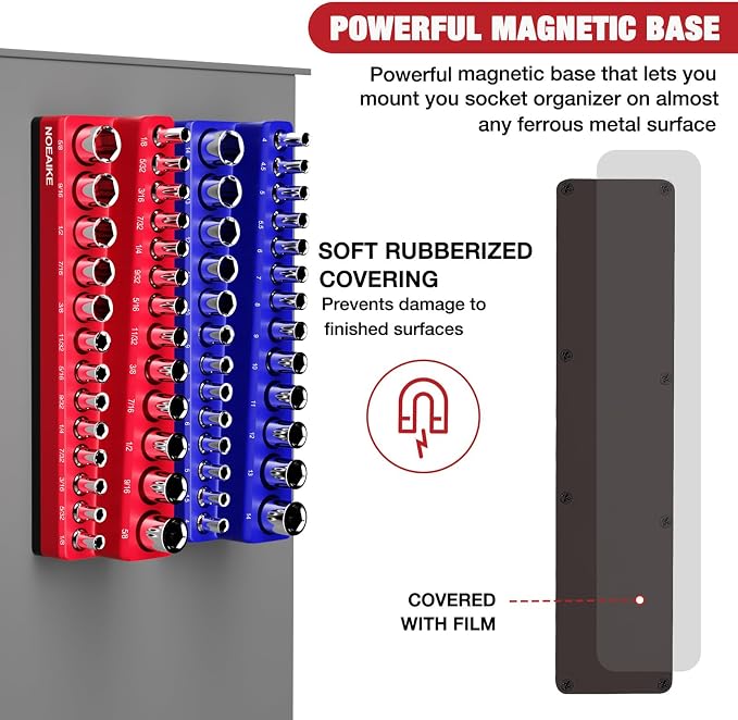 1/4 Inch Magnetic Socket Organizer, Holds 52 Pcs Standard and Deep Size Sockets - Image 3