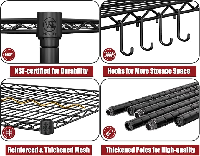 PrimeZone 2 Packs 55.5" W x 24" D x 80" H Heavy Duty Wire Storage Shelves - Image 4