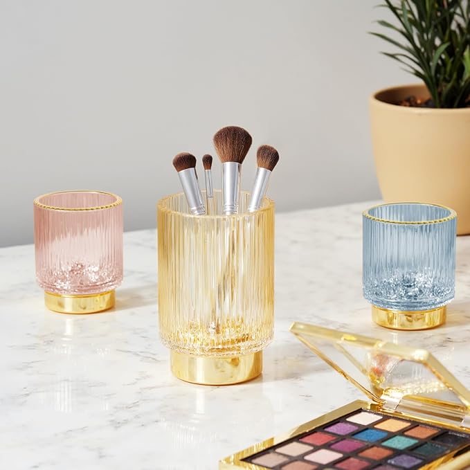 Makeup Brush holder Organizer, Crystal Glass Toothbrush Holders, Striped Make - Image 4