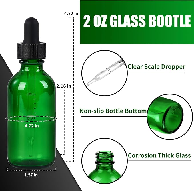 24 Pcs, 2oz Glass Dropper Bottle, Leakproof Tincture Bottles - Image 2