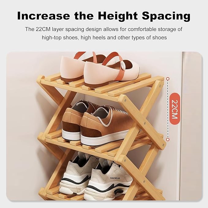 YYW Bamboo Shoe Rack for Entryway, Free Free Standing Shoe Racks Shelf Closet - Image 4