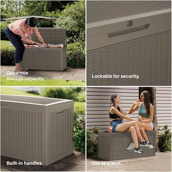 150 Gallon Outdoor Storage Box Waterproof Lockable Resin Deck Box Large - Image 7