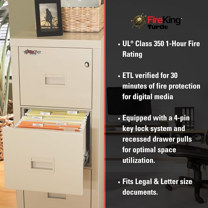 FireKing Turtle Vertical 4 Drawer Legal and Letter Fire Safe File Cabinet - Image 3