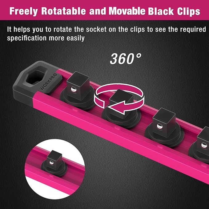 WORKPRO Magnetic Socket Organizer, 3/8-Inch Drive Aluminum Alloy Socket Rail - Image 5