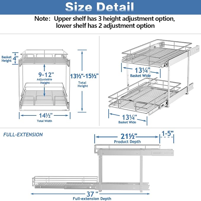 2 Tier Individual Pull Out Cabinet Organizer 14½" W x 21½" D, Heavy Duty - Image 3