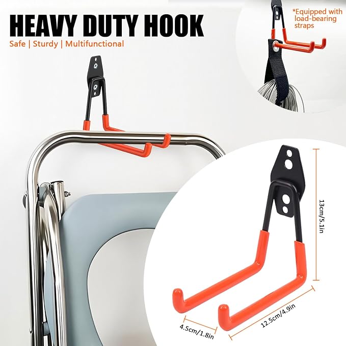 Heavy Duty Garage Storage Hooks, 4 Pack Utility Steel Garage Tool Organizer - Image 2
